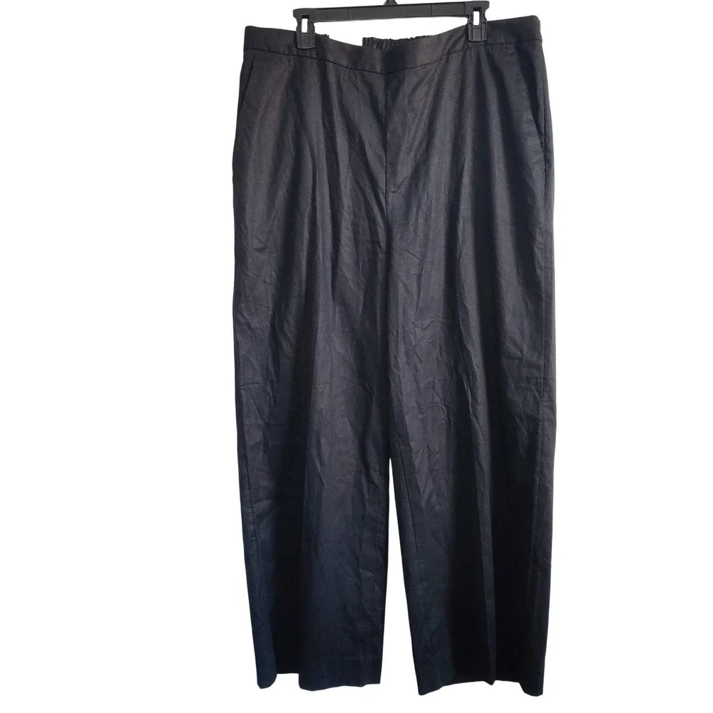 New‎ Banana Republic Trousers Pants XL Linen Hayden Wide Leg Flat Front Black